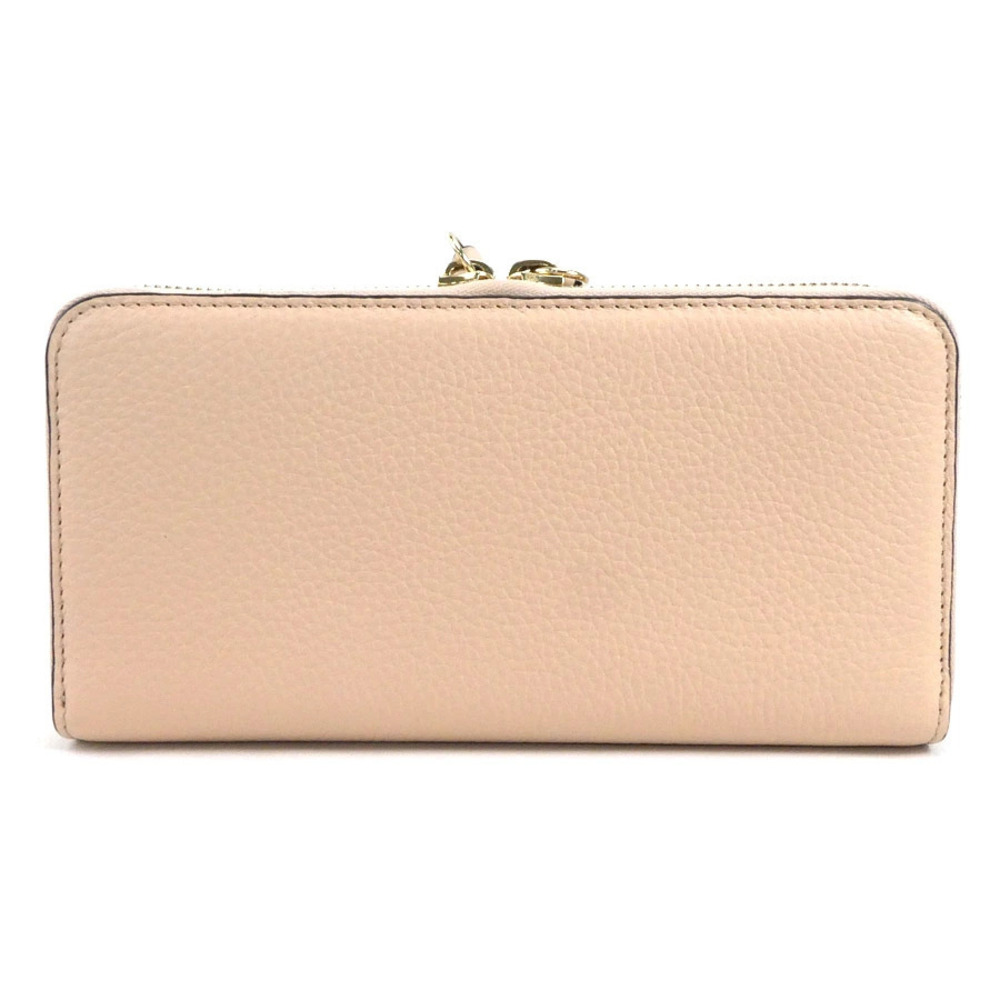 Chloe Round Long Leather Zip Pink Beige Wallet